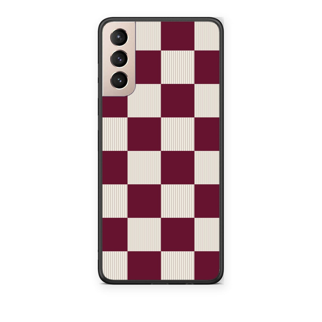 Θήκη Samsung Galaxy S21+ Burgundy and Cream Striped Checks από τη Smartfits με σχέδιο στο πίσω μέρος και μαύρο περίβλημα | Samsung Galaxy S21+ Burgundy and Cream Striped Checks case with colorful back and black bezels