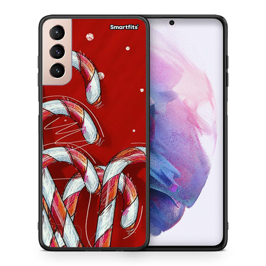 Θήκη Samsung S21+ Candy Cane από τη Smartfits με σχέδιο στο πίσω μέρος και μαύρο περίβλημα | Samsung S21+ Candy Cane case with colorful back and black bezels