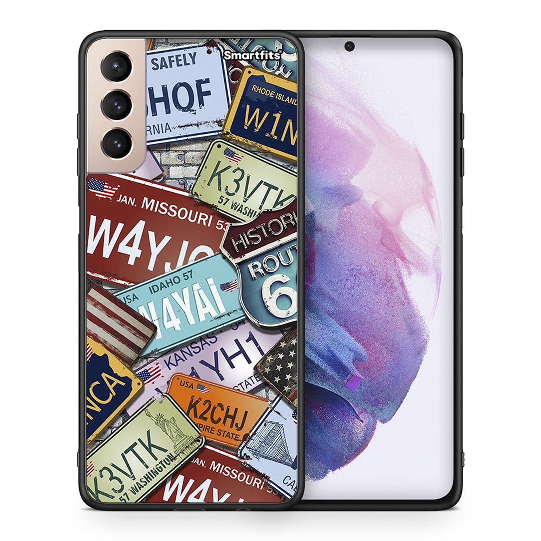 Θήκη Samsung S21+ Car Plates από τη Smartfits με σχέδιο στο πίσω μέρος και μαύρο περίβλημα | Samsung S21+ Car Plates case with colorful back and black bezels