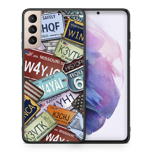 Θήκη Samsung S21+ Car Plates από τη Smartfits με σχέδιο στο πίσω μέρος και μαύρο περίβλημα | Samsung S21+ Car Plates case with colorful back and black bezels