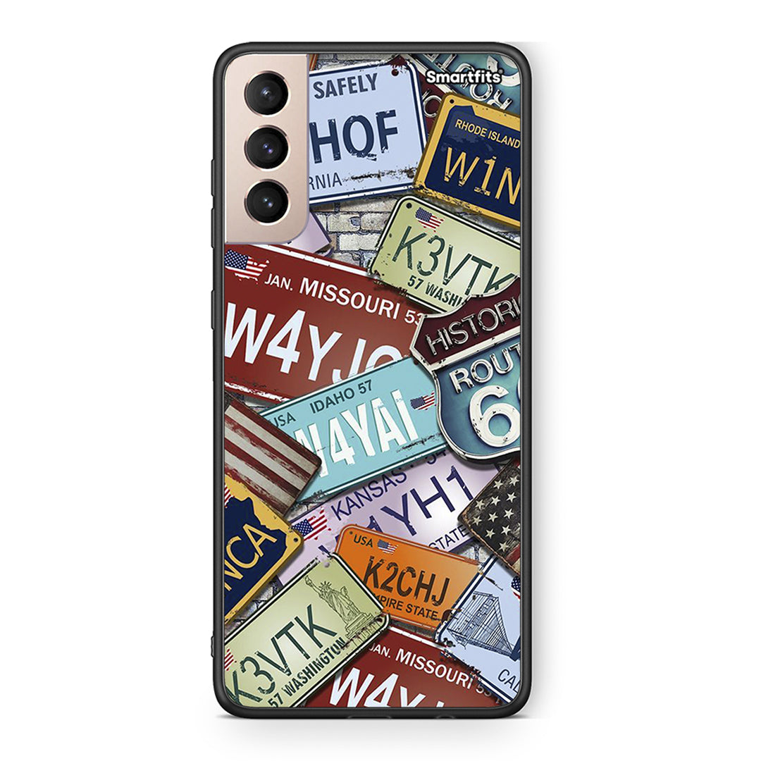 Samsung S21+ Car Plates θήκη από τη Smartfits με σχέδιο στο πίσω μέρος και μαύρο περίβλημα | Smartphone case with colorful back and black bezels by Smartfits