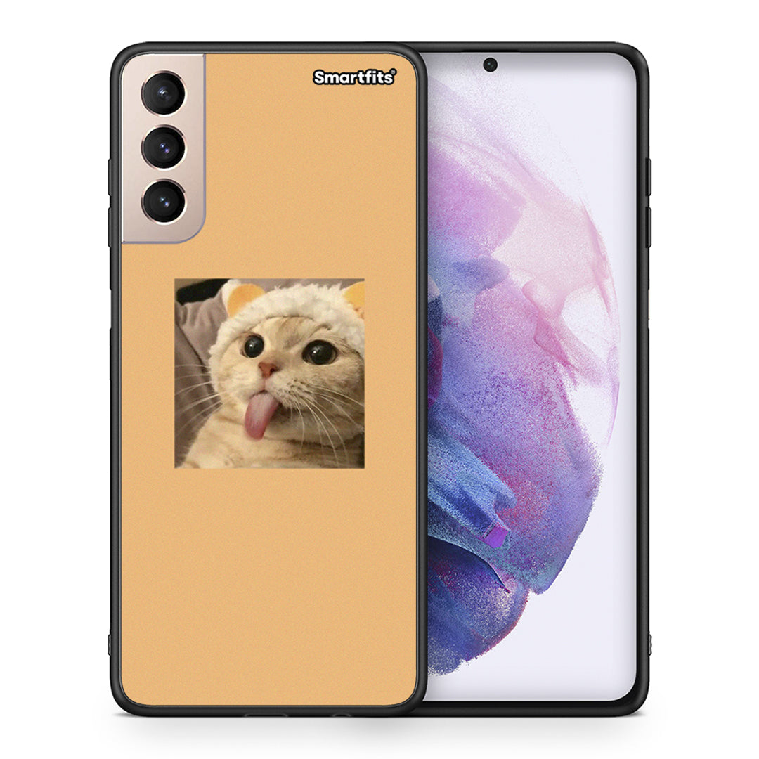 Θήκη Samsung S21+ Cat Tongue από τη Smartfits με σχέδιο στο πίσω μέρος και μαύρο περίβλημα | Samsung S21+ Cat Tongue case with colorful back and black bezels