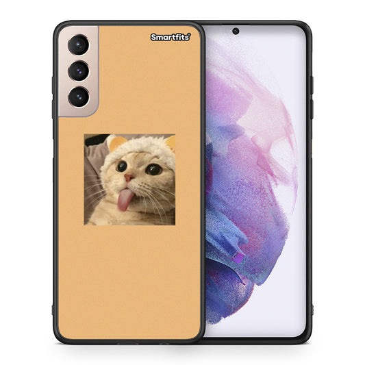 Θήκη Samsung S21+ Cat Tongue από τη Smartfits με σχέδιο στο πίσω μέρος και μαύρο περίβλημα | Samsung S21+ Cat Tongue case with colorful back and black bezels