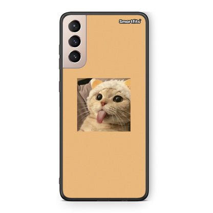 Samsung S21+ Cat Tongue θήκη από τη Smartfits με σχέδιο στο πίσω μέρος και μαύρο περίβλημα | Smartphone case with colorful back and black bezels by Smartfits
