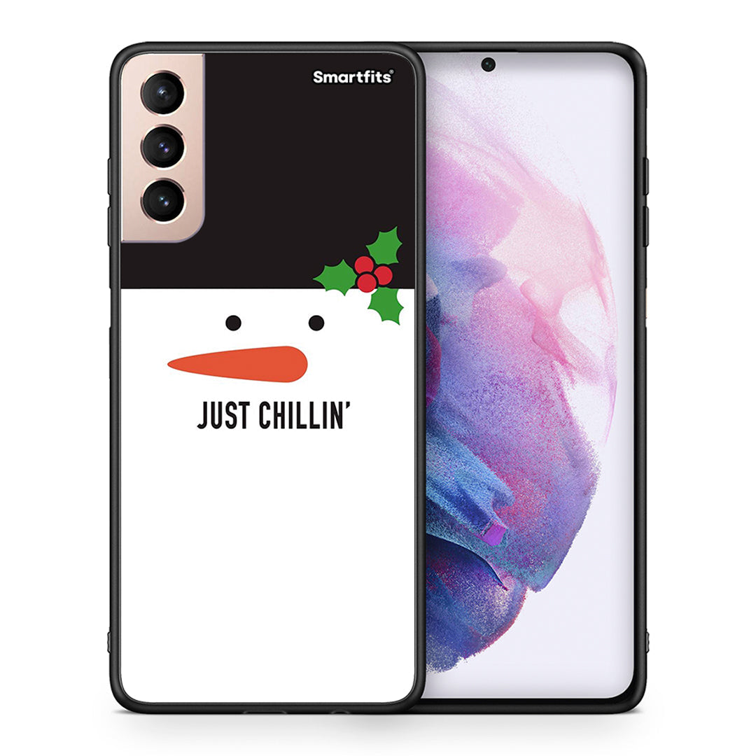 Θήκη Samsung S21+ Christmas Chillin από τη Smartfits με σχέδιο στο πίσω μέρος και μαύρο περίβλημα | Samsung S21+ Christmas Chillin case with colorful back and black bezels