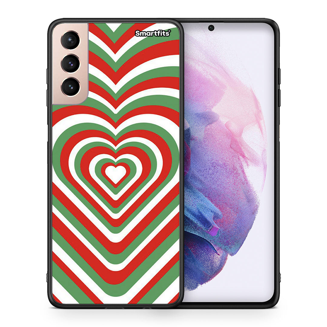 Θήκη Samsung S21+ Christmas Hearts από τη Smartfits με σχέδιο στο πίσω μέρος και μαύρο περίβλημα | Samsung S21+ Christmas Hearts case with colorful back and black bezels
