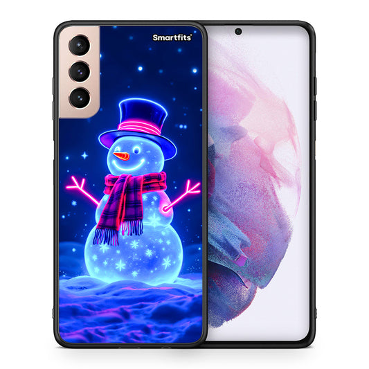 Θήκη Samsung S21+ Christmas Neon Snowman από τη Smartfits με σχέδιο στο πίσω μέρος και μαύρο περίβλημα | Samsung S21+ Christmas Neon Snowman case with colorful back and black bezels