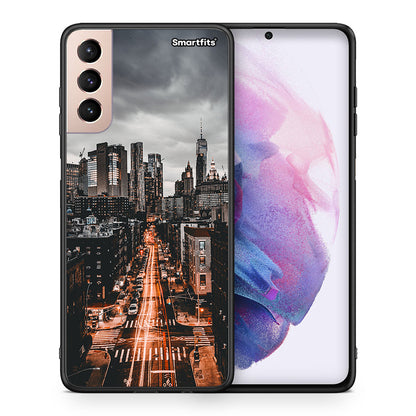 Θήκη Samsung S21+ City Lights από τη Smartfits με σχέδιο στο πίσω μέρος και μαύρο περίβλημα | Samsung S21+ City Lights case with colorful back and black bezels