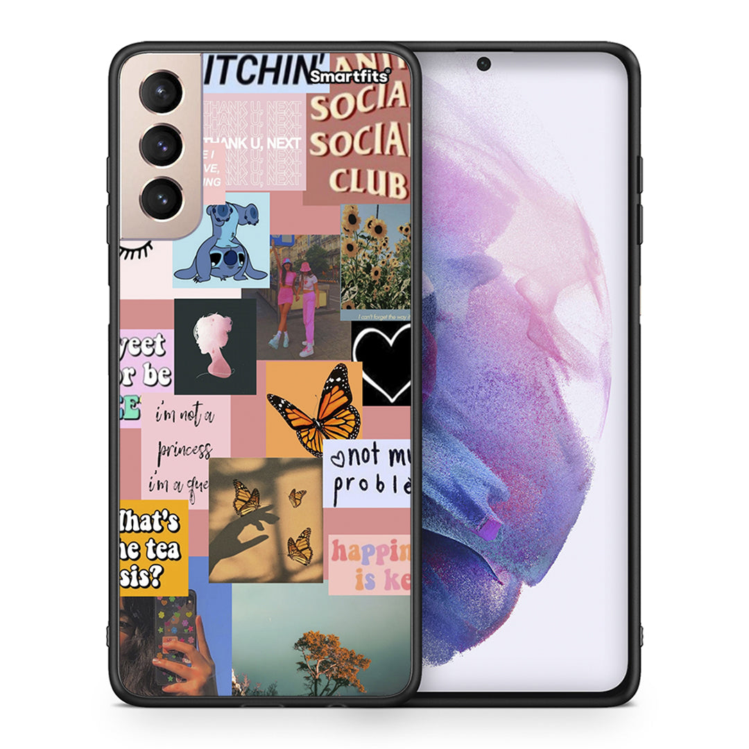 Θήκη Αγίου Βαλεντίνου Samsung S21+ Collage Bitchin από τη Smartfits με σχέδιο στο πίσω μέρος και μαύρο περίβλημα | Samsung S21+ Collage Bitchin case with colorful back and black bezels