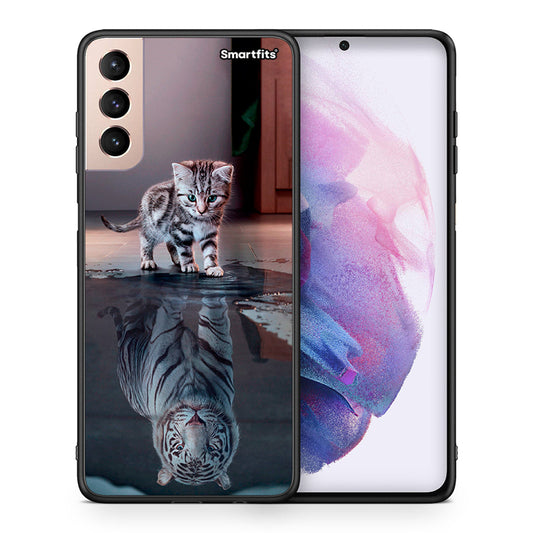 Θήκη Samsung S21+ Tiger Cute από τη Smartfits με σχέδιο στο πίσω μέρος και μαύρο περίβλημα | Samsung S21+ Tiger Cute case with colorful back and black bezels
