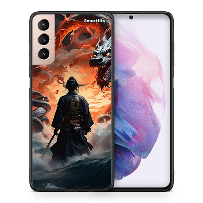 Θήκη Samsung S21+ Dragons Fight από τη Smartfits με σχέδιο στο πίσω μέρος και μαύρο περίβλημα | Samsung S21+ Dragons Fight case with colorful back and black bezels
