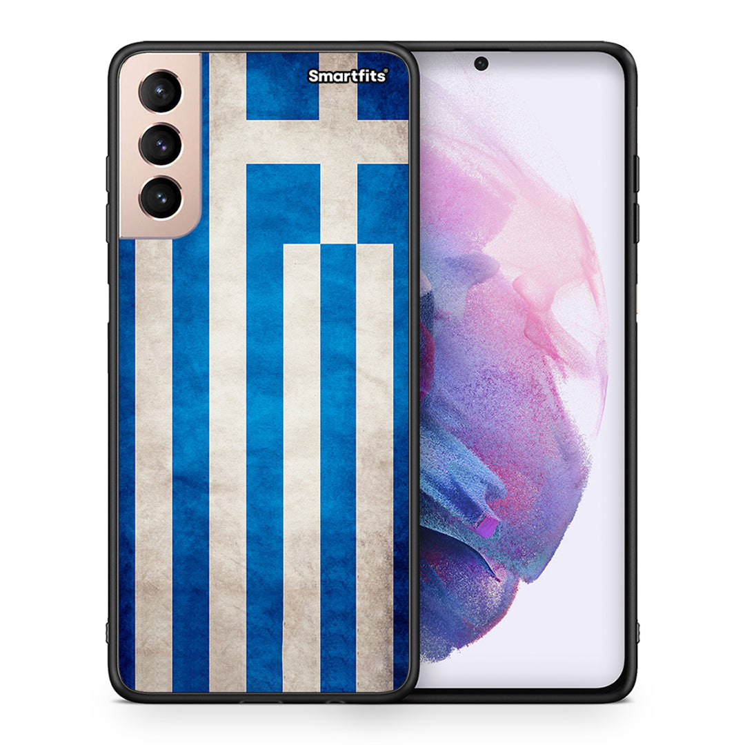 Θήκη Samsung S21+ Greek Flag από τη Smartfits με σχέδιο στο πίσω μέρος και μαύρο περίβλημα | Samsung S21+ Greek Flag case with colorful back and black bezels