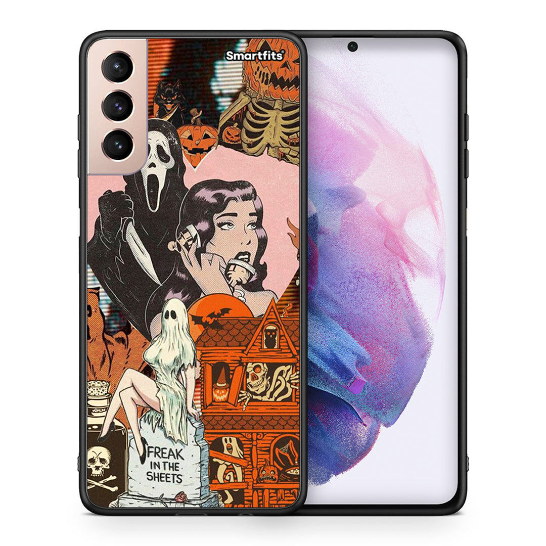 Θήκη Samsung S21+ Halloween Collage από τη Smartfits με σχέδιο στο πίσω μέρος και μαύρο περίβλημα | Samsung S21+ Halloween Collage case with colorful back and black bezels