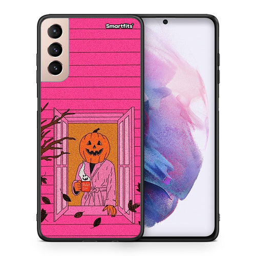 Θήκη Samsung S21+ Halloween Pumpkin Lady από τη Smartfits με σχέδιο στο πίσω μέρος και μαύρο περίβλημα | Samsung S21+ Halloween Pumpkin Lady case with colorful back and black bezels