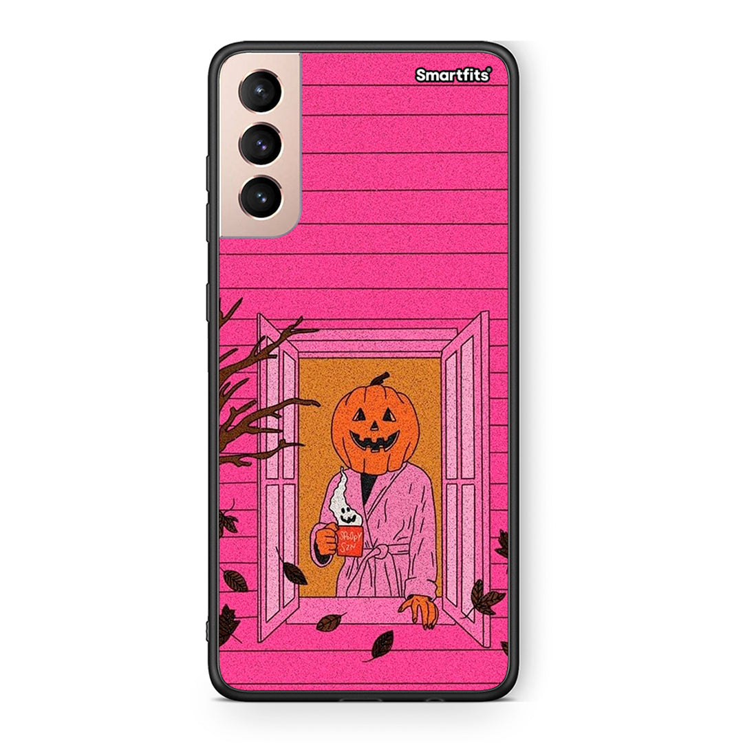 Samsung S21+ Halloween Pumpkin Lady Θήκη από τη Smartfits με σχέδιο στο πίσω μέρος και μαύρο περίβλημα | Smartphone case with colorful back and black bezels by Smartfits