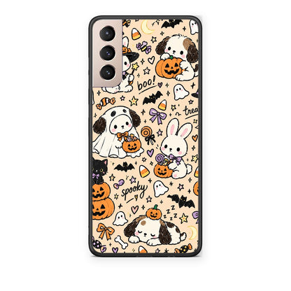 Θήκη Samsung Galaxy S21+ Halloween Puppies and Friends on Cream από τη Smartfits με σχέδιο στο πίσω μέρος και μαύρο περίβλημα | Samsung Galaxy S21+ Halloween Puppies and Friends on Cream case with colorful back and black bezels