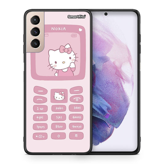 Θήκη Αγίου Βαλεντίνου Samsung S21+ Hello Kitten από τη Smartfits με σχέδιο στο πίσω μέρος και μαύρο περίβλημα | Samsung S21+ Hello Kitten case with colorful back and black bezels