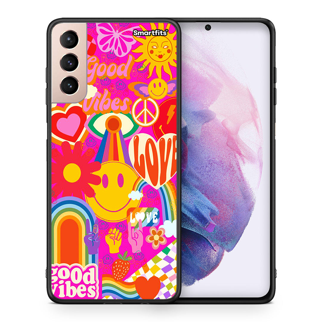 Θήκη Samsung S21+ Hippie Love από τη Smartfits με σχέδιο στο πίσω μέρος και μαύρο περίβλημα | Samsung S21+ Hippie Love case with colorful back and black bezels