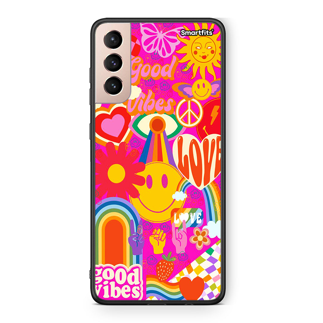 Samsung S21+ Hippie Love θήκη από τη Smartfits με σχέδιο στο πίσω μέρος και μαύρο περίβλημα | Smartphone case with colorful back and black bezels by Smartfits