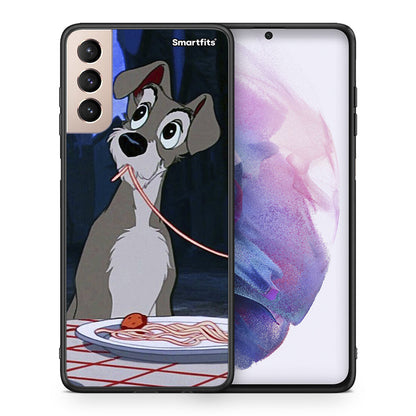 Θήκη Αγίου Βαλεντίνου Samsung S21+ Lady And Tramp 1 από τη Smartfits με σχέδιο στο πίσω μέρος και μαύρο περίβλημα | Samsung S21+ Lady And Tramp 1 case with colorful back and black bezels