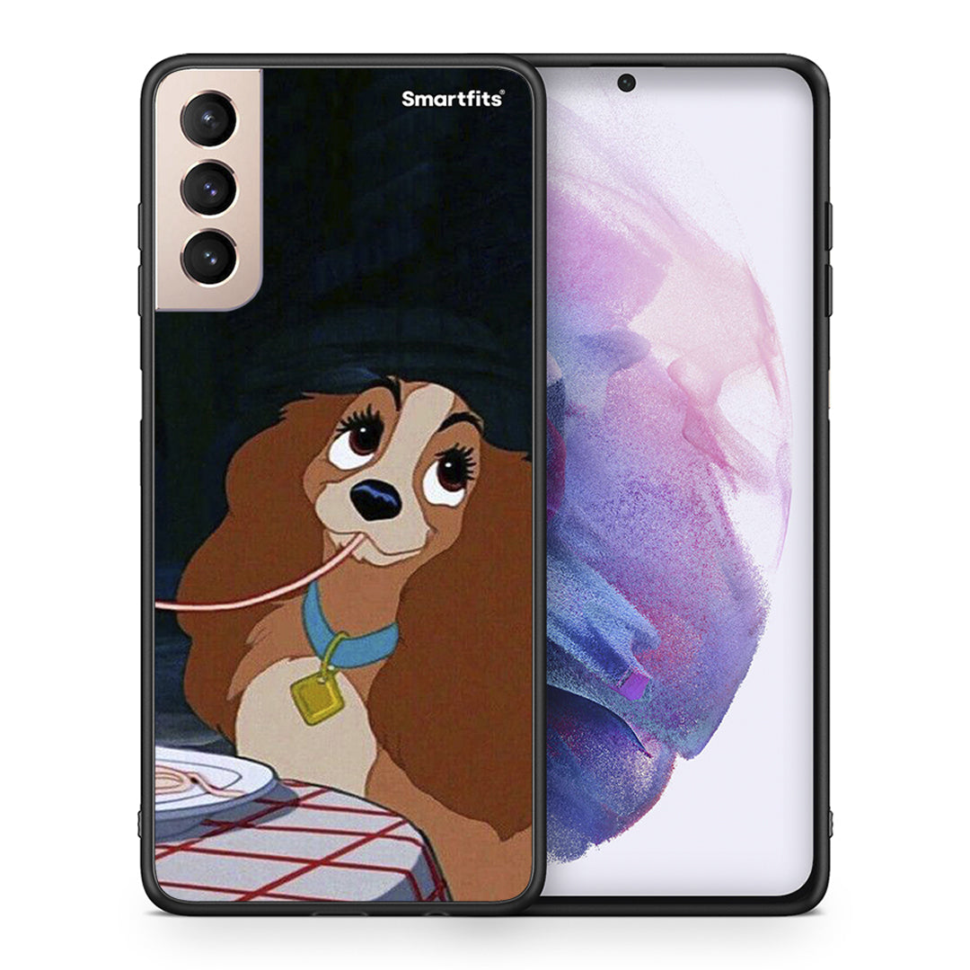 Θήκη Αγίου Βαλεντίνου Samsung S21+ Lady And Tramp 2 από τη Smartfits με σχέδιο στο πίσω μέρος και μαύρο περίβλημα | Samsung S21+ Lady And Tramp 2 case with colorful back and black bezels