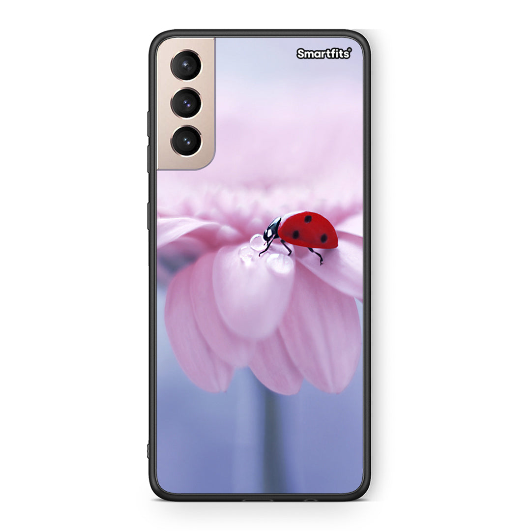 Samsung S21+ Ladybug Flower θήκη από τη Smartfits με σχέδιο στο πίσω μέρος και μαύρο περίβλημα | Smartphone case with colorful back and black bezels by Smartfits