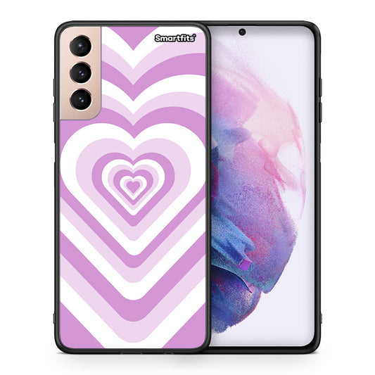 Θήκη Samsung S21+ Lilac Hearts από τη Smartfits με σχέδιο στο πίσω μέρος και μαύρο περίβλημα | Samsung S21+ Lilac Hearts case with colorful back and black bezels