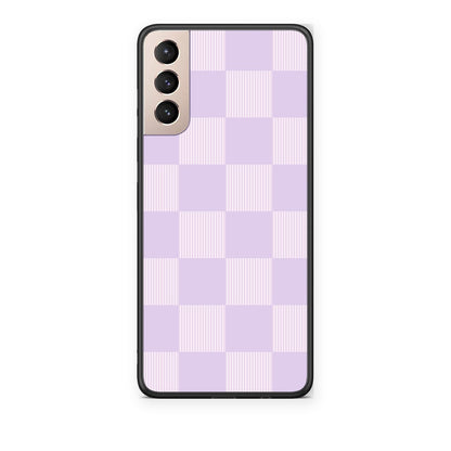 Θήκη Samsung Galaxy S21+ Lilac and Cream Striped Checks από τη Smartfits με σχέδιο στο πίσω μέρος και μαύρο περίβλημα | Samsung Galaxy S21+ Lilac and Cream Striped Checks case with colorful back and black bezels