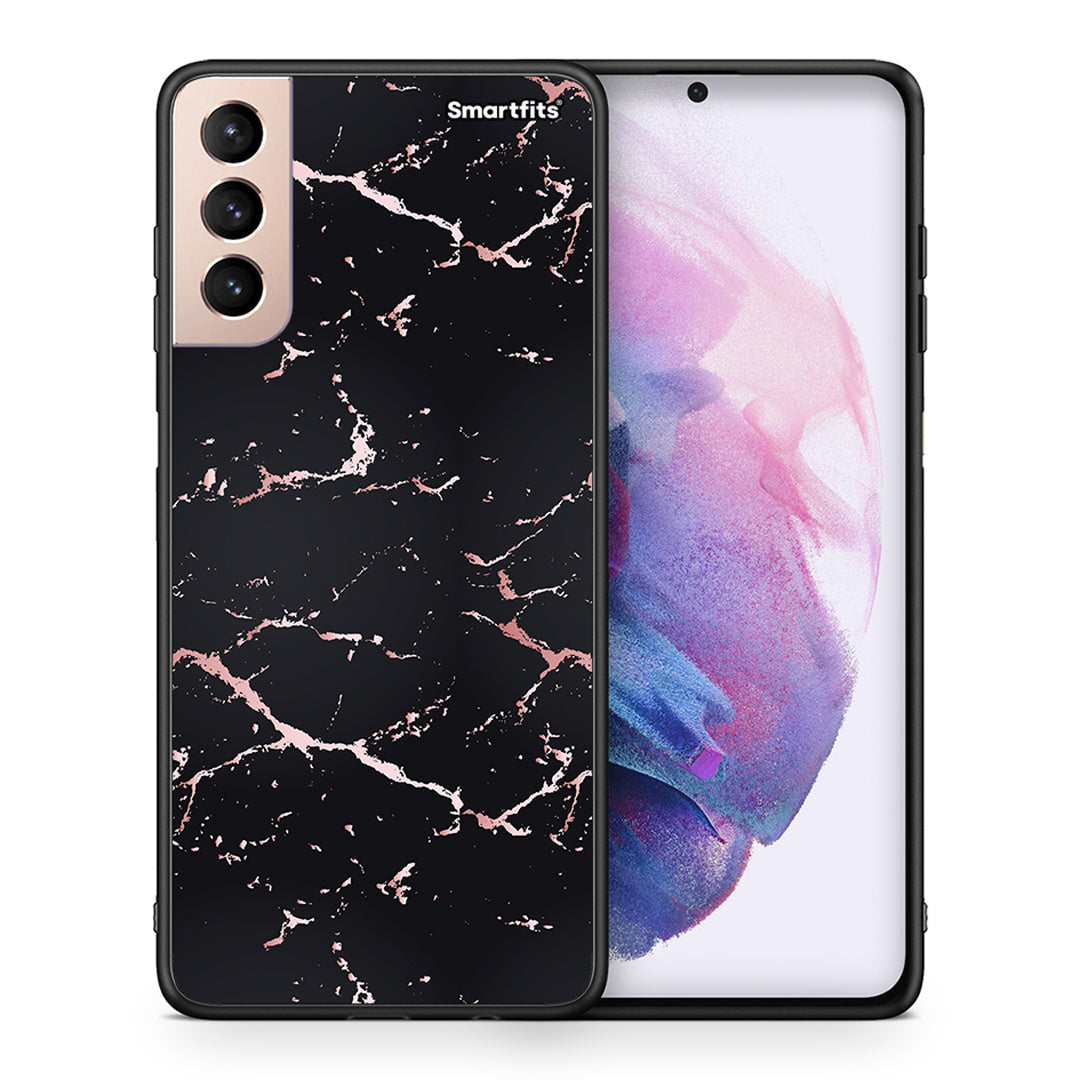 Θήκη Samsung S21+ Black Rosegold Marble από τη Smartfits με σχέδιο στο πίσω μέρος και μαύρο περίβλημα | Samsung S21+ Black Rosegold Marble case with colorful back and black bezels