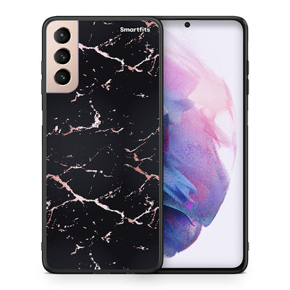 Θήκη Samsung S21+ Black Rosegold Marble από τη Smartfits με σχέδιο στο πίσω μέρος και μαύρο περίβλημα | Samsung S21+ Black Rosegold Marble case with colorful back and black bezels