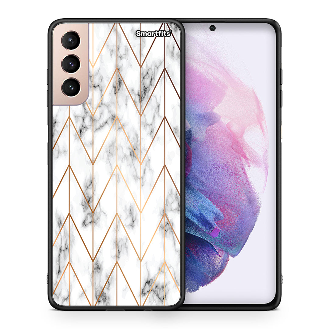 Θήκη Samsung S21+ Gold Geometric Marble από τη Smartfits με σχέδιο στο πίσω μέρος και μαύρο περίβλημα | Samsung S21+ Gold Geometric Marble case with colorful back and black bezels