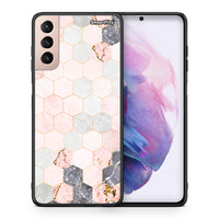 Thumbnail for Θήκη Samsung S21+ Hexagon Pink Marble από τη Smartfits με σχέδιο στο πίσω μέρος και μαύρο περίβλημα | Samsung S21+ Hexagon Pink Marble case with colorful back and black bezels