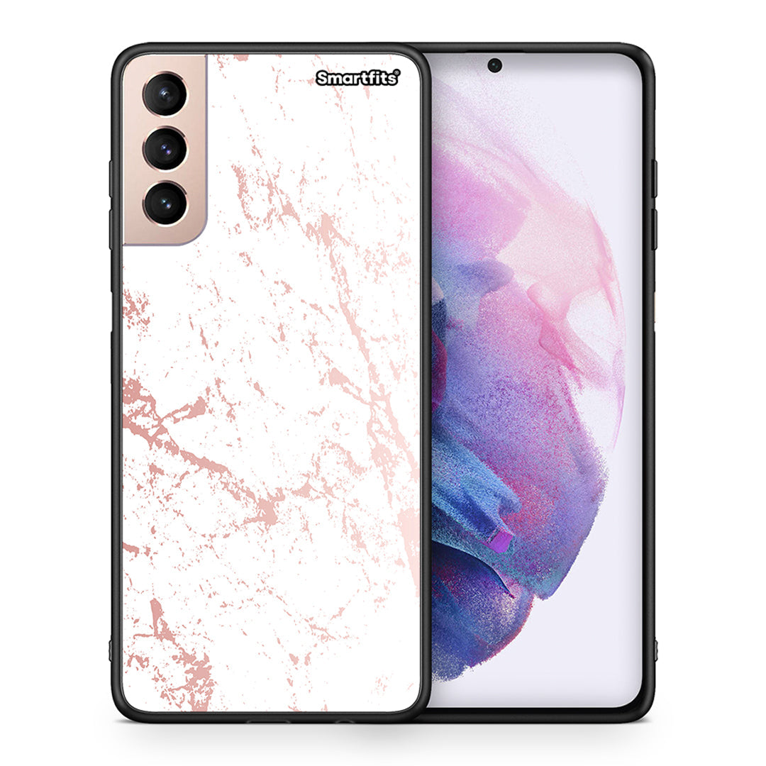 Θήκη Samsung S21+ Pink Splash Marble από τη Smartfits με σχέδιο στο πίσω μέρος και μαύρο περίβλημα | Samsung S21+ Pink Splash Marble case with colorful back and black bezels