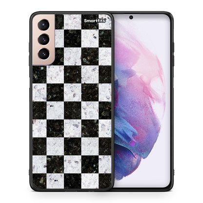 Θήκη Samsung S21+ Square Geometric Marble από τη Smartfits με σχέδιο στο πίσω μέρος και μαύρο περίβλημα | Samsung S21+ Square Geometric Marble case with colorful back and black bezels