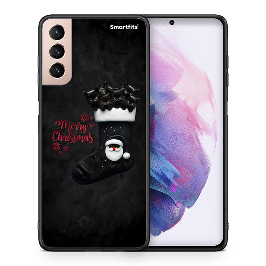 Θήκη Samsung S21+ Merry Cat Christmas από τη Smartfits με σχέδιο στο πίσω μέρος και μαύρο περίβλημα | Samsung S21+ Merry Cat Christmas case with colorful back and black bezels