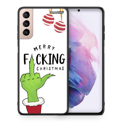 Θήκη Samsung S21+ Merry F Xmas από τη Smartfits με σχέδιο στο πίσω μέρος και μαύρο περίβλημα | Samsung S21+ Merry F Xmas case with colorful back and black bezels