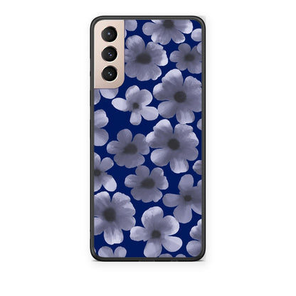 Θήκη Samsung Galaxy S21+ Pale Blue Flowers on Navy από τη Smartfits με σχέδιο στο πίσω μέρος και μαύρο περίβλημα | Samsung Galaxy S21+ Pale Blue Flowers on Navy case with colorful back and black bezels