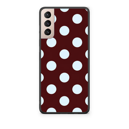 Θήκη Samsung Galaxy S21+ Pale Blue Large Polka Dots on Burgundy από τη Smartfits με σχέδιο στο πίσω μέρος και μαύρο περίβλημα | Samsung Galaxy S21+ Pale Blue Large Polka Dots on Burgundy case with colorful back and black bezels