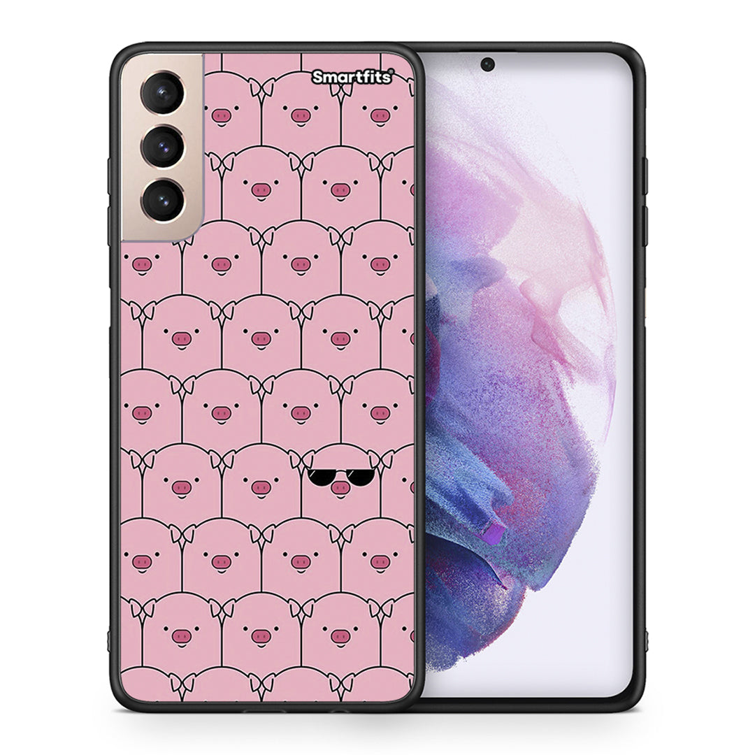 Θήκη Samsung S21+ Pig Glasses από τη Smartfits με σχέδιο στο πίσω μέρος και μαύρο περίβλημα | Samsung S21+ Pig Glasses case with colorful back and black bezels