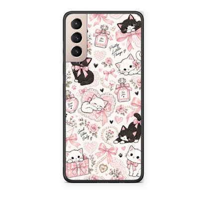 Θήκη Samsung Galaxy S21+ Pink Bows and Kittens Collage από τη Smartfits με σχέδιο στο πίσω μέρος και μαύρο περίβλημα | Samsung Galaxy S21+ Pink Bows and Kittens Collage case with colorful back and black bezels