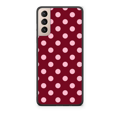 Θήκη Samsung Galaxy S21+ Pink Polka Dots on Burgundy από τη Smartfits με σχέδιο στο πίσω μέρος και μαύρο περίβλημα | Samsung Galaxy S21+ Pink Polka Dots on Burgundy case with colorful back and black bezels