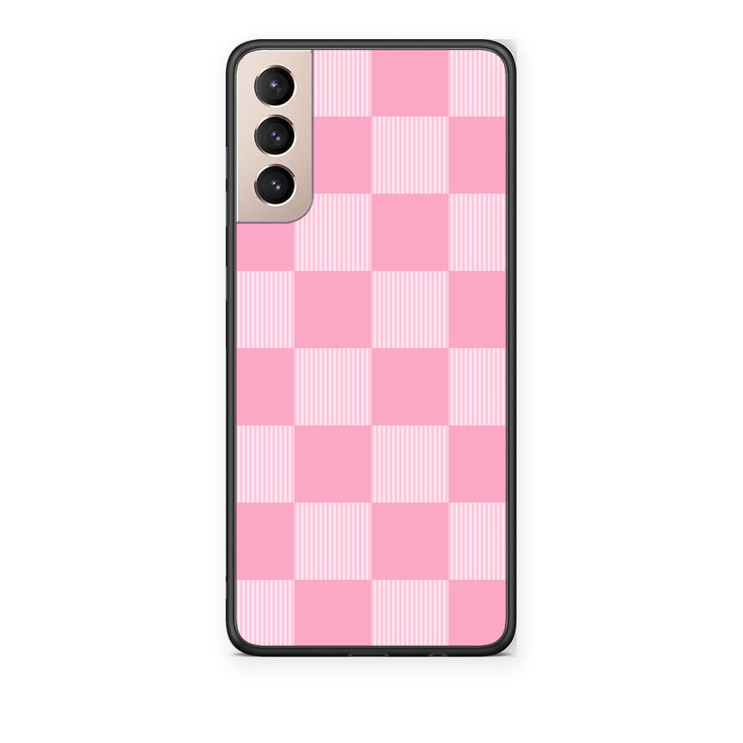 Θήκη Samsung Galaxy S21+ Pink and White Striped Checks από τη Smartfits με σχέδιο στο πίσω μέρος και μαύρο περίβλημα | Samsung Galaxy S21+ Pink and White Striped Checks case with colorful back and black bezels
