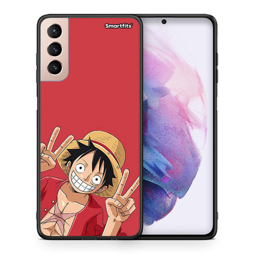 Θήκη Samsung S21+ Pirate Luffy από τη Smartfits με σχέδιο στο πίσω μέρος και μαύρο περίβλημα | Samsung S21+ Pirate Luffy case with colorful back and black bezels