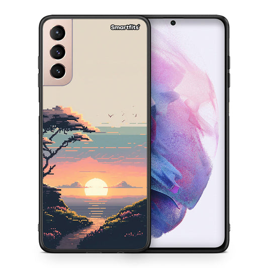 Θήκη Samsung S21+ Pixel Sunset από τη Smartfits με σχέδιο στο πίσω μέρος και μαύρο περίβλημα | Samsung S21+ Pixel Sunset case with colorful back and black bezels