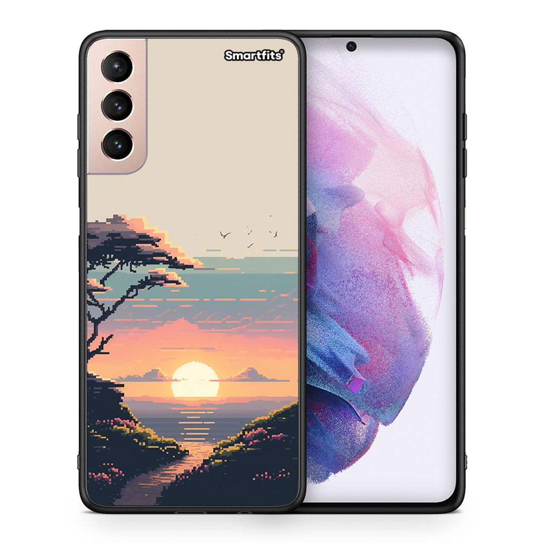 Θήκη Samsung S21+ Pixel Sunset από τη Smartfits με σχέδιο στο πίσω μέρος και μαύρο περίβλημα | Samsung S21+ Pixel Sunset case with colorful back and black bezels