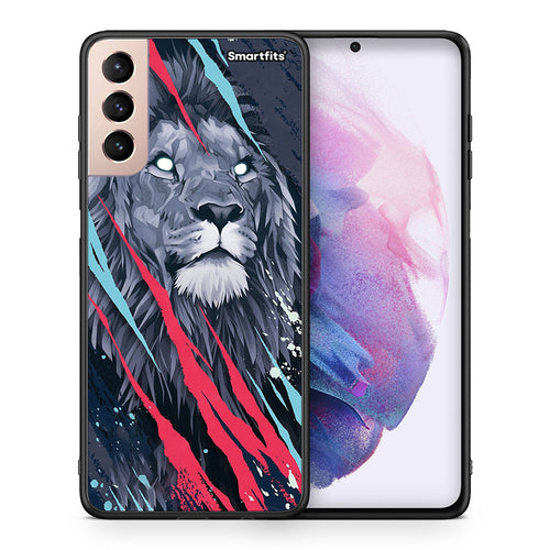 Θήκη Samsung S21+ Lion Designer PopArt από τη Smartfits με σχέδιο στο πίσω μέρος και μαύρο περίβλημα | Samsung S21+ Lion Designer PopArt case with colorful back and black bezels