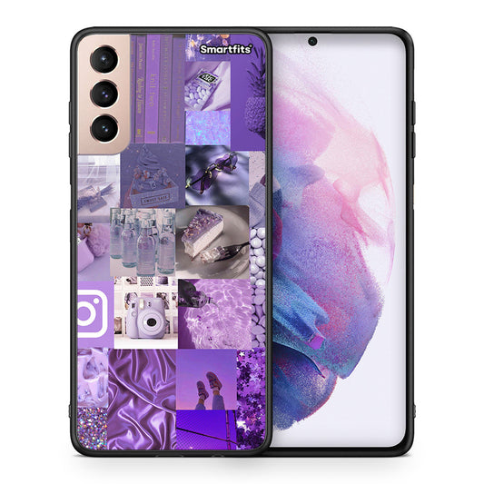 Θήκη Samsung S21+ Purple Aesthetic Collage από τη Smartfits με σχέδιο στο πίσω μέρος και μαύρο περίβλημα | Samsung S21+ Purple Aesthetic Collage case with colorful back and black bezels