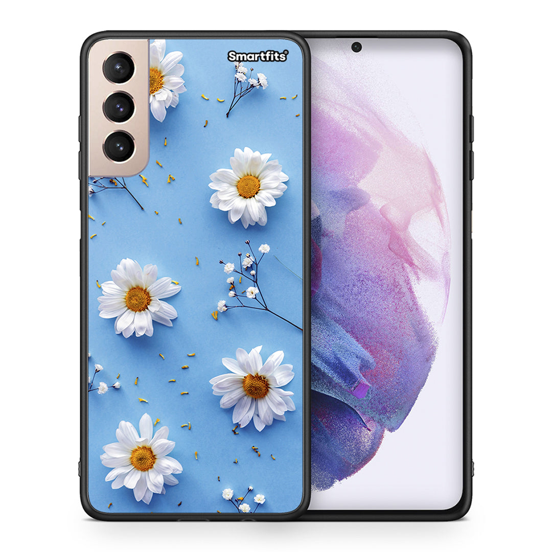Θήκη Samsung S21+ Real Daisies από τη Smartfits με σχέδιο στο πίσω μέρος και μαύρο περίβλημα | Samsung S21+ Real Daisies case with colorful back and black bezels