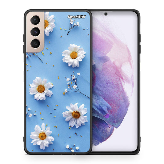 Θήκη Samsung S21+ Real Daisies από τη Smartfits με σχέδιο στο πίσω μέρος και μαύρο περίβλημα | Samsung S21+ Real Daisies case with colorful back and black bezels