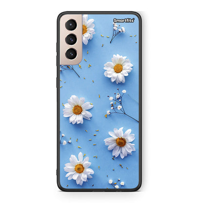 Samsung S21+ Real Daisies θήκη από τη Smartfits με σχέδιο στο πίσω μέρος και μαύρο περίβλημα | Smartphone case with colorful back and black bezels by Smartfits